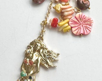 Golden Mermaid Charm& Keychain: Hawaiian Ocean Theme Bag, Bag Pack, Planner Charm, Nautical Theme Charm,  Cellphone Charm Holiday Gift Idea
