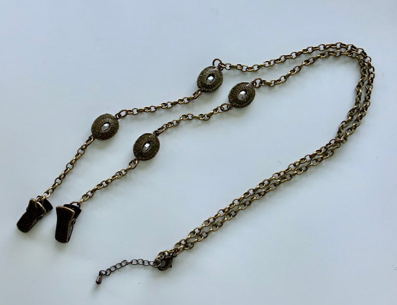 FML028 Antique Gold with Black Rhinestones Face Mask LanyardHolder with Extended Chain