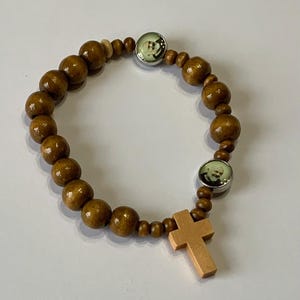 WRB2410 Brown Wooden Padre Pio  Rosary Bracelet  Devotional Bracelet Wooden Rosary Bracelet Padre Pio Catholic Bracelet  Rosary  Gift Idea