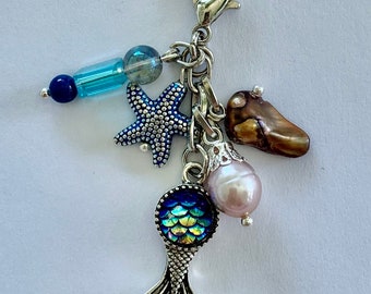 CHR026 Blue and Silver and Mermaid Tail and Starfish  Charm, TN charm and Bag Charm
