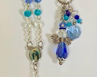 Miraculous Medal  Rosary  Charm and Keychain: Angelic Miraculous Medal Rosary Bag Charm Cellphone Rosary Charm Catholic Gift Idea