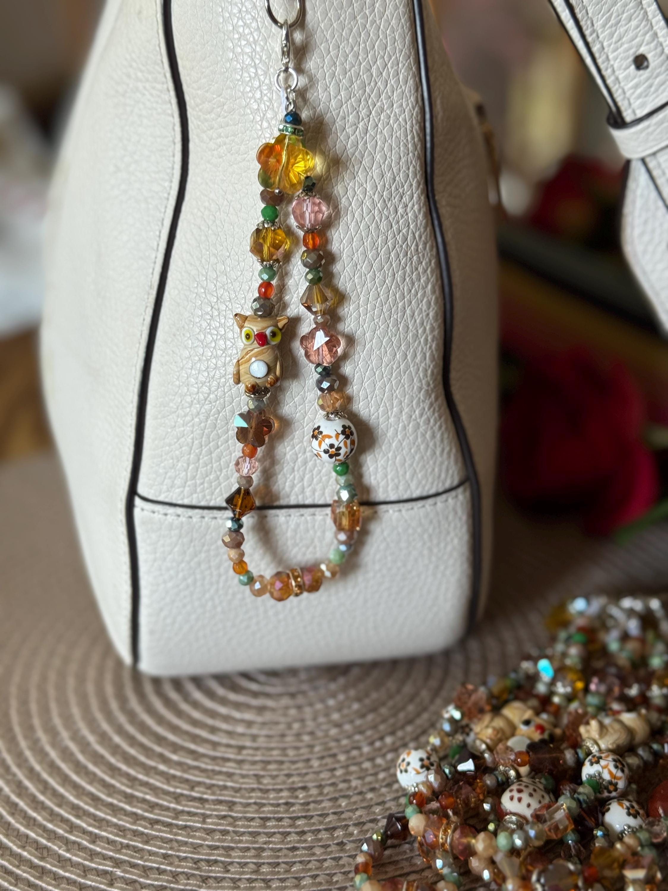 Brown Owl Bag Charm: Cellphone Wristlet Lanyard - Handmade