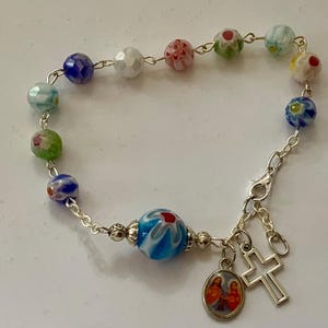 RRB2401 Sacred Heart Von Jesus und Maria Multi Color Millifiore Glas Rosenkranz Armbänder Devotional Rosenkranz Armband Buntes Rosenkranz Armband