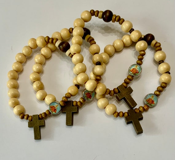 Santo Nino Rosary Bracelet: Wooden Beads, Holy Child Jesus