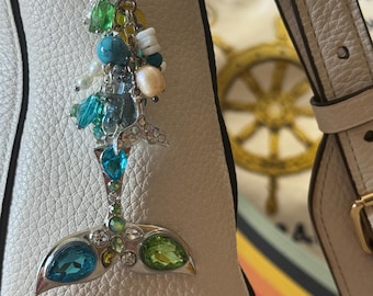 Mermaid Tail Bag Charm:Ocean Theme Purse Accessory with Seashells  Mermaid Theme Bag Charm, Mermaid Cellphone Charm, Nautical Theme Charm