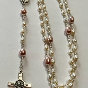 LCR2503 Freshwater Potato Pearls  Holy Family and Holy Spirit   Rosary  Catholic Rosary Devotional Rosary Mother  Gift Rosary Gift Idea