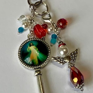 KEY2420 Angelic Key Divine Mercy Charm, Divine Mercy Keychain Divine Mercy Rosary charm Devotional Rosary  Cellphone and Bag Tag Keychain