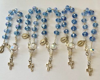 Sky Blue Crystal Miraculous Medal Rosary Bracelet: Miraculous Medal Rosary Bracelet, Catholic Devotional Rosary Bracelet, Catholic Rosary
