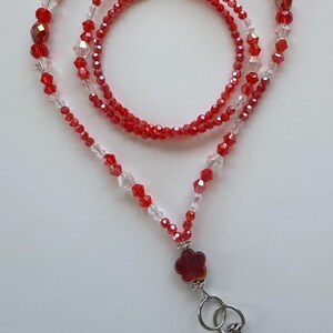 LDY2501 Red and Crystal Lanyard  ID Badge Lanyard ID Holder  Long Red  Crystal Beaded Lanyard Gift for Teacher Lanyard Coworker Gift