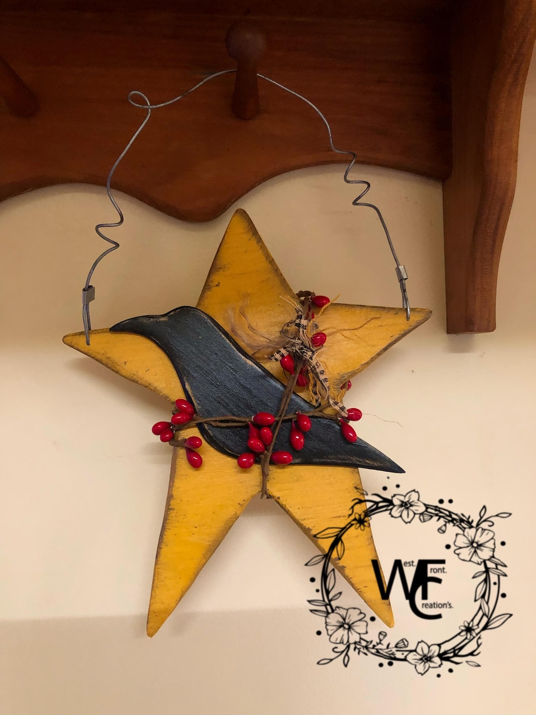 Primitive Wooden Star With Crow/ Rustic Farmhouse Star / Rustic ...