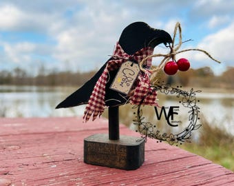 Primitive Country Farmhouse Decor, Primitive Crow / Tray decor /Room decor / Shelf Sitter/ Country Crow