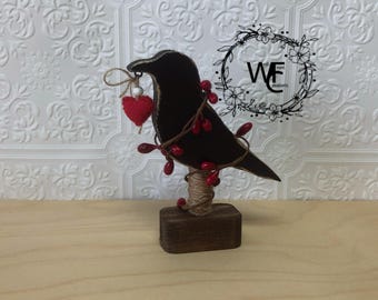Primitive country decor / Primitive crow / Tiered tray decor /Room decor / Shelf Sitter/Farmhouse Decor / Raven home decor