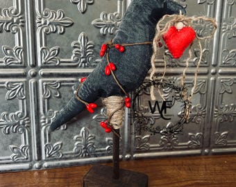 Primitive Crow Doll, Handcrafted Rustic Folk Art Decor