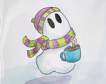 OR011D- Ghost Boo - Hot Coco Spirit - Original Illustration