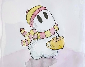 OR011C- Ghost Boo - Hot Coco Spirit - Original Illustration