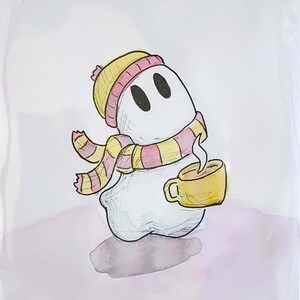 OR011C Ghost Boo Hot Coco Spirit Original Illustration image 1