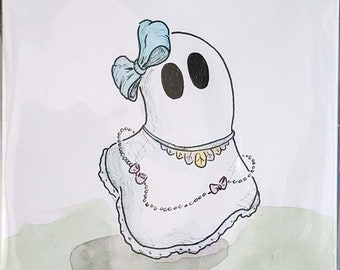 OR017E- Ghost Boo - Blue Bows Lolita - Original Illustration