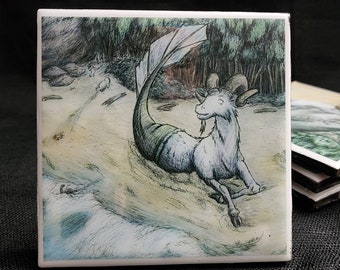 159 - Mythical Creature Sea Goat Capricorn Coaster, Fantasy Art