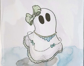 OR017B- Ghost Boo - Green Bows Lolita - Original Illustration