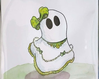 OR017F- Ghost Boo - Green Bows Lolita - Original Illustration