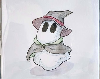OR012C- Ghost Boo - Witch Spirit Red Green - Original Illustration