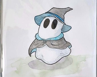 OR012B- Ghost Boo - Witch Spirit Blue - Original Illustration