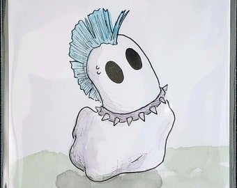 OR018B- Ghost Boo - Punk Rock Spirit Blue Mohawk - Original Illustration