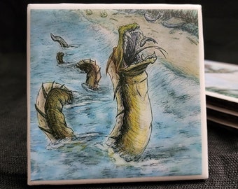 158 - Mythical Creature Sea Serpent Coaster, Fantasy Art