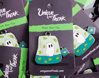 222 - Herbal Mint Boo Tea Ghost Pin - Black Nickel Hard Enamel