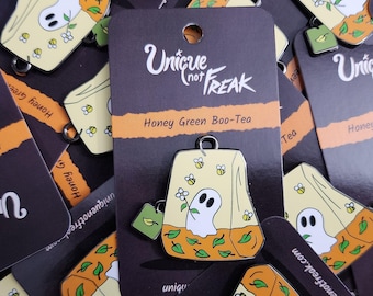 221 - Honey Green Boo Tea Enamel Pin – Cute Ghost, Halloween Spring