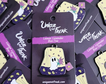 220 - Lemon Lavender Ghost Tea Enamel Pin - Black Nickel Halloween Pin