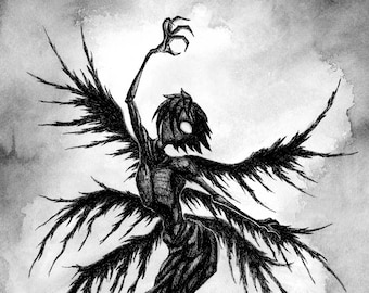 126 - Dark Creepy Biblical Angel, Black and White Fantasy Art Print