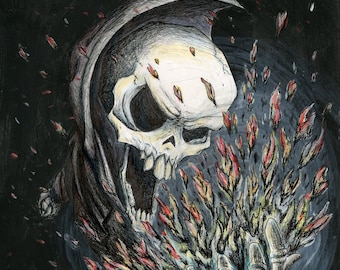 154- Crazy Grim Reaper, Halloween fantasy Art Print