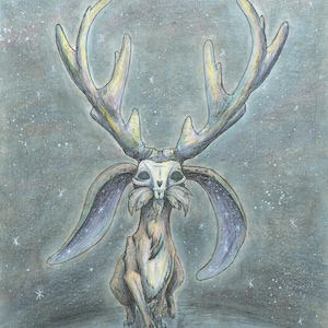 151- Skull Jackalope, American Cryptid, Fantasy Art Print