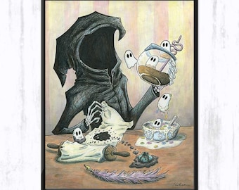 268 - Morning Routine Mess | Grim Reaper | Art Print | Cute Ghosts