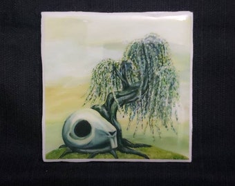 115 - Rabbit Skull Bonsai Tree, Spring, Fantasy Art Coaster