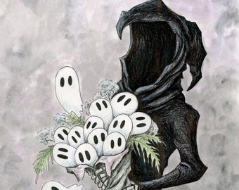 162- Boo-quet Reaper, Halloween fantasy Art Print