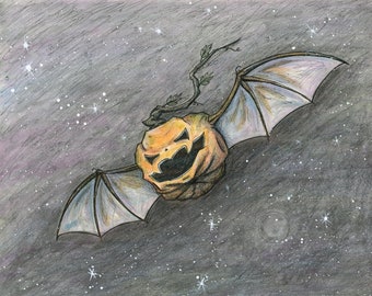 161- Pumpkin Bat, Halloween fantasy Art Print