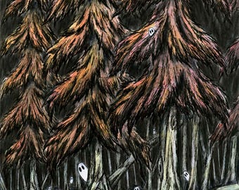 208- Boo Dark Autumn Forest Fantasy Art Print