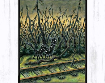 267 - Cryptid Pine Barrens | Train Tracks | Art Print | Sunset Forest