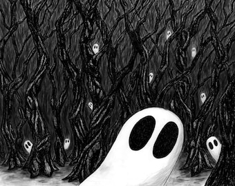 197 - Cute Ghosts in the Woods Art Print – Paranormal Halloween Decor