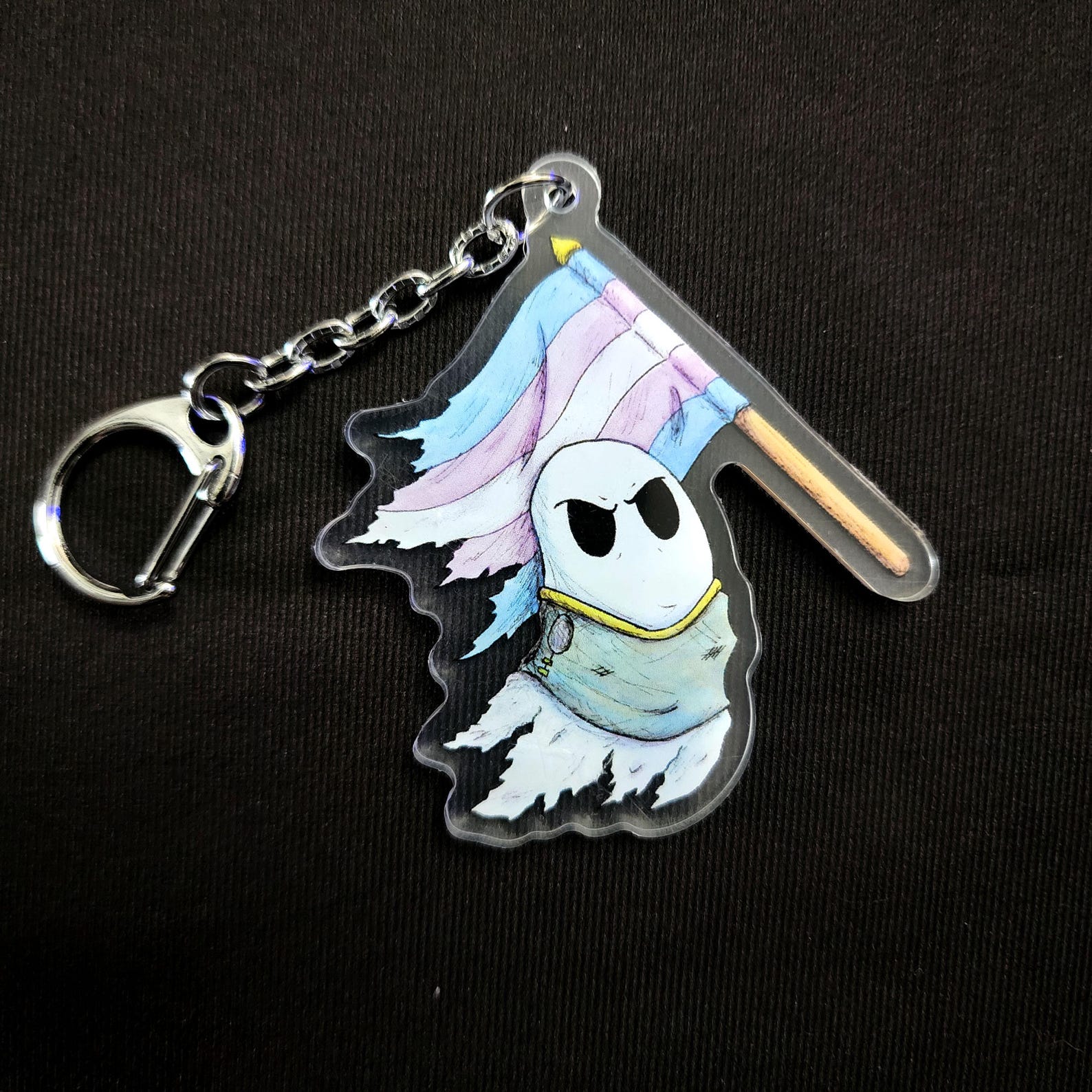 232 - Transgender Warrior Boo Keychain - Cute Trans Pride Ghost