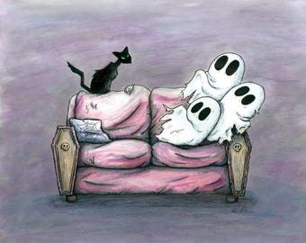 235 - Frightful Boo Kitty, Halloween fantasy Art Print