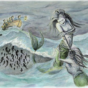 102 - Mermaids sailor trap Mythical Sea Creatures Art Print