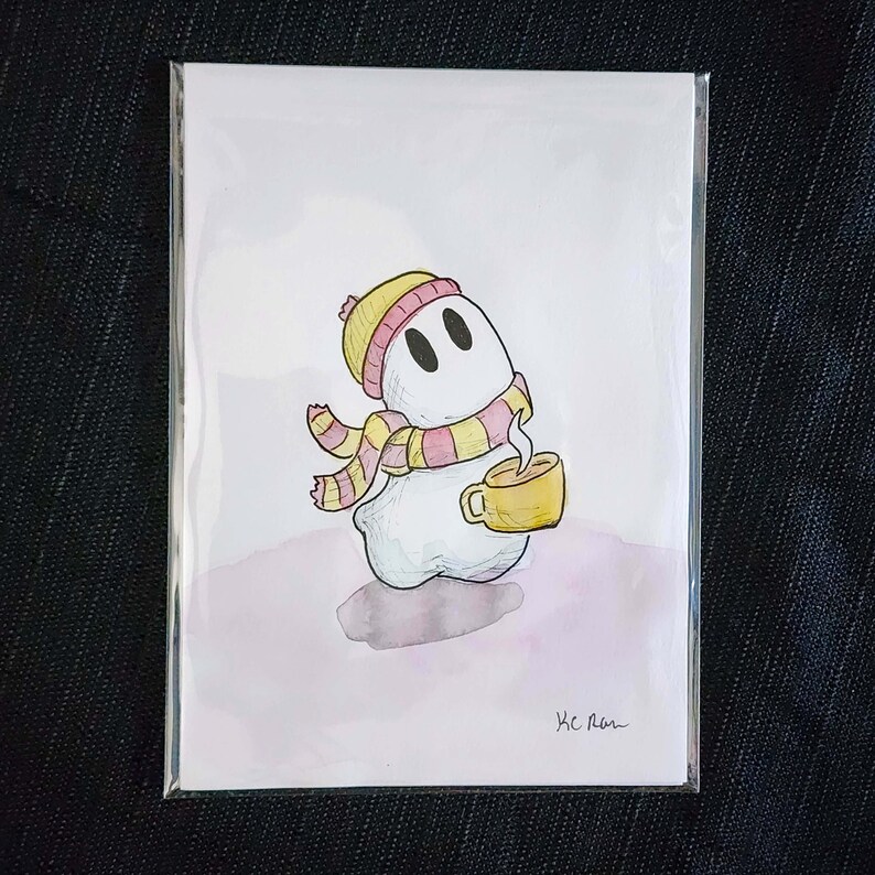 OR011C Ghost Boo Hot Coco Spirit Original Illustration image 1