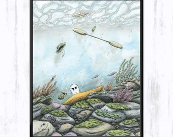 266 - Ghost Kayaking | Sinking Boat | Art Print | River Bed