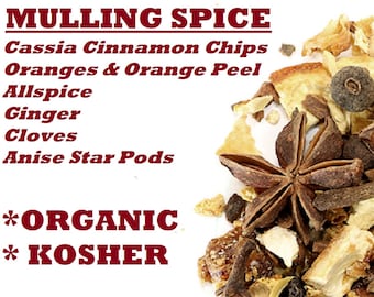 Organic MULLING SPICE - mulled wine, cider, cyser, wassail, cinnamon, orange, allspice, star anise, clove, ginger, organic herbs, spices