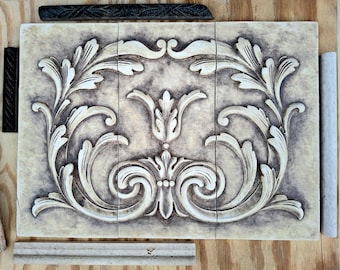 Backsplash 'mural' ceramic tile or decorative centerpiece, 14.25 x 20" hand pressed, Warm Cobblestone stone wash glaze