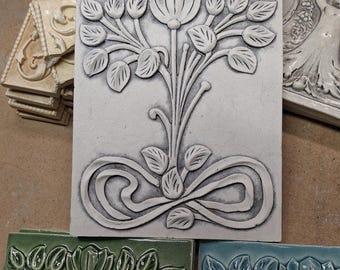Azulejo de cerámica con relieve de árbol, 8,25 x 10,25", prensado a mano, blanco mate