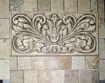 Toulouse Design Ceramic Tile, 13 x 25.5" Hand Pressed Stone Wash Backsplash Mural and thin stone manufacturered liners